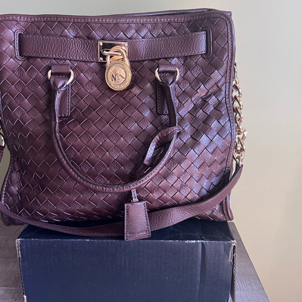 Michael Kors Woven Brown Leather Tote
